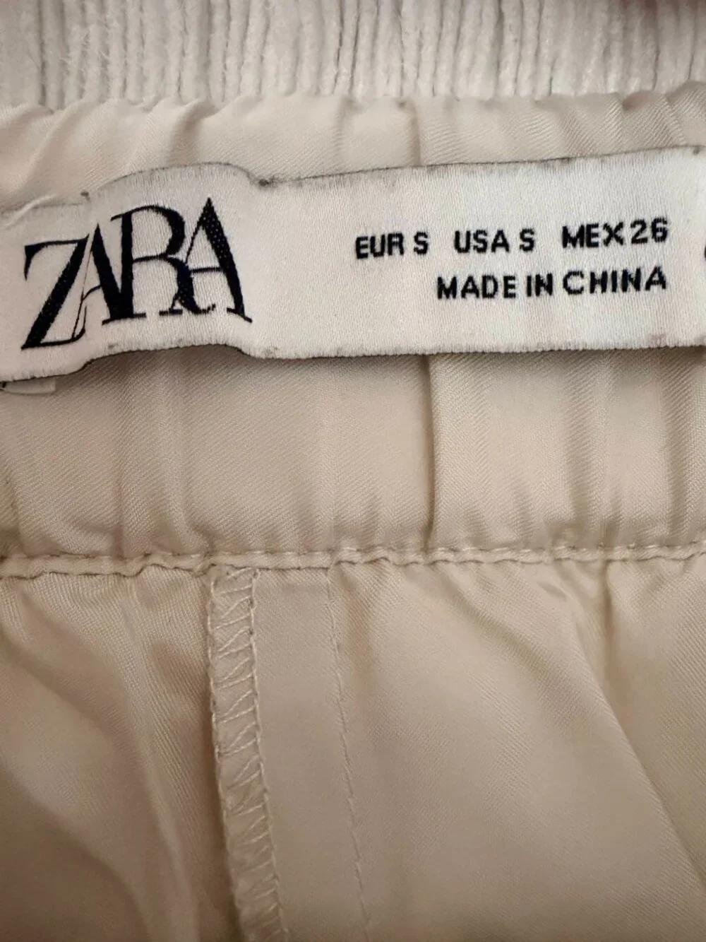 ZARA Pullon Mini Faux Leather Flounce Smocked Skirt Cream Small #A3961
